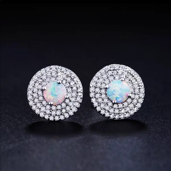 Sterling Silver Cubic Zirconia Opal Earrings - Picture 1 of 1